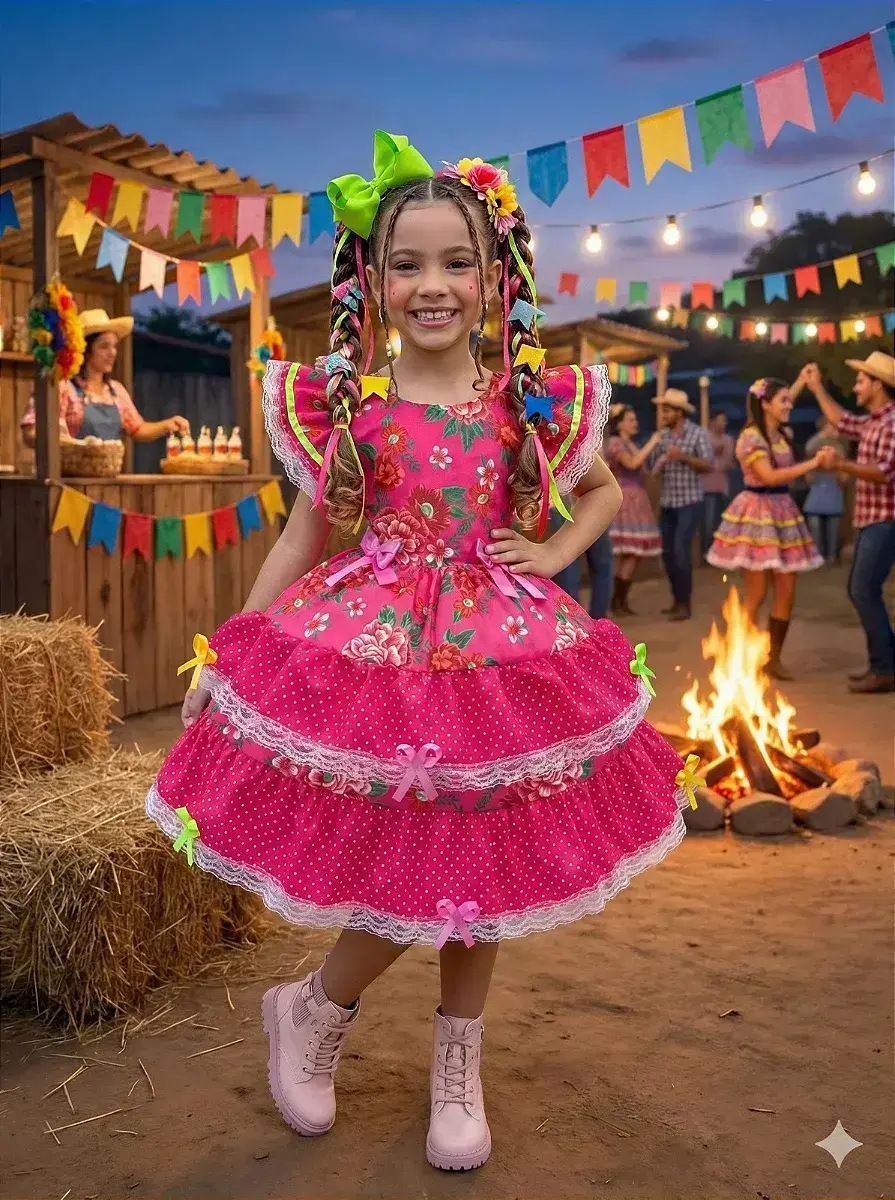 Vestido junino festa do balance pink