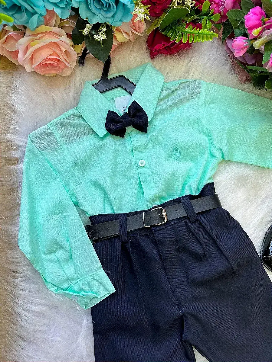 Conjunto masculino social verde linho com calça preta, foto 2