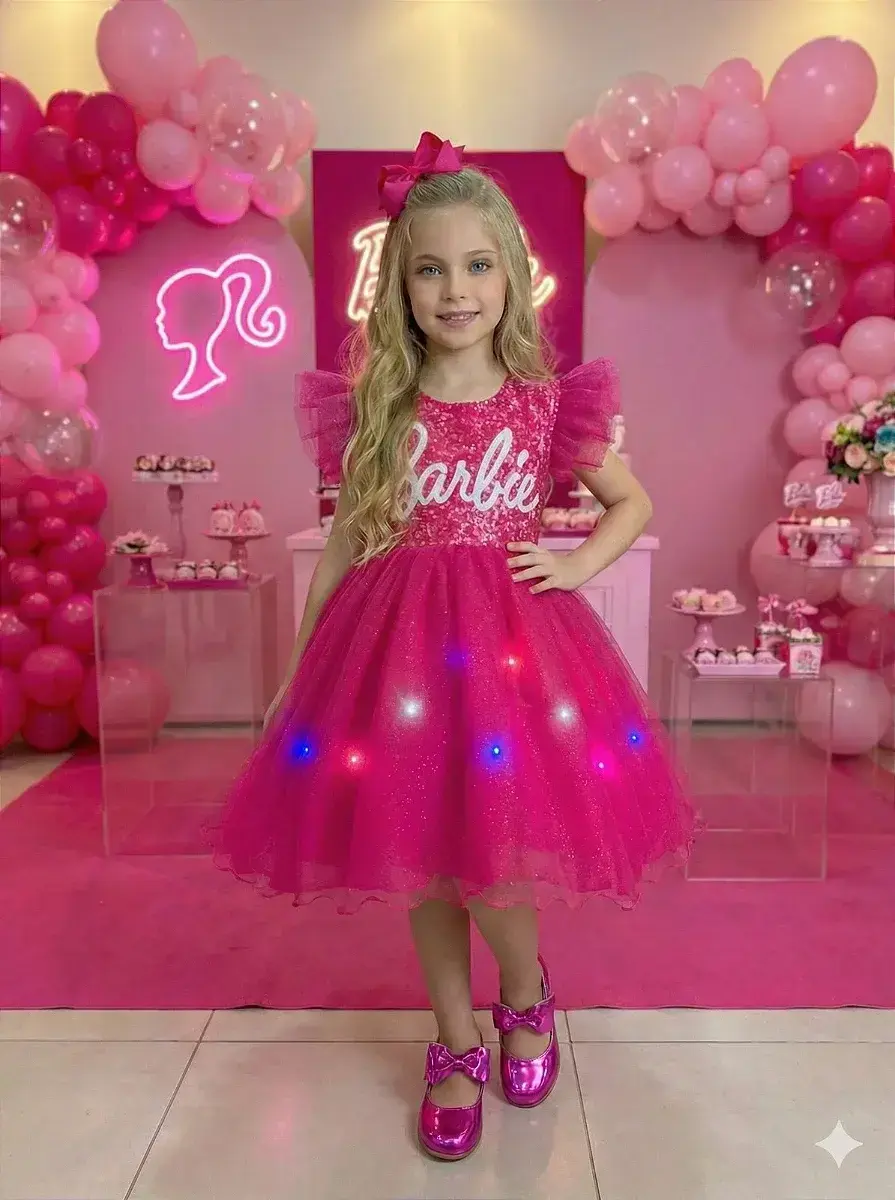 Vestido Barbie luxinho pink com led