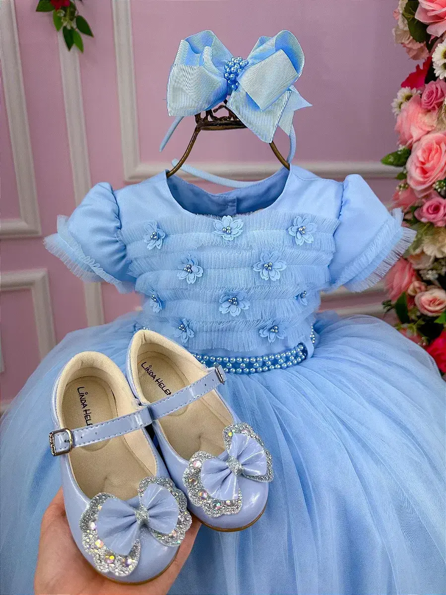 Vestido azul florzinha peito tule, foto 2