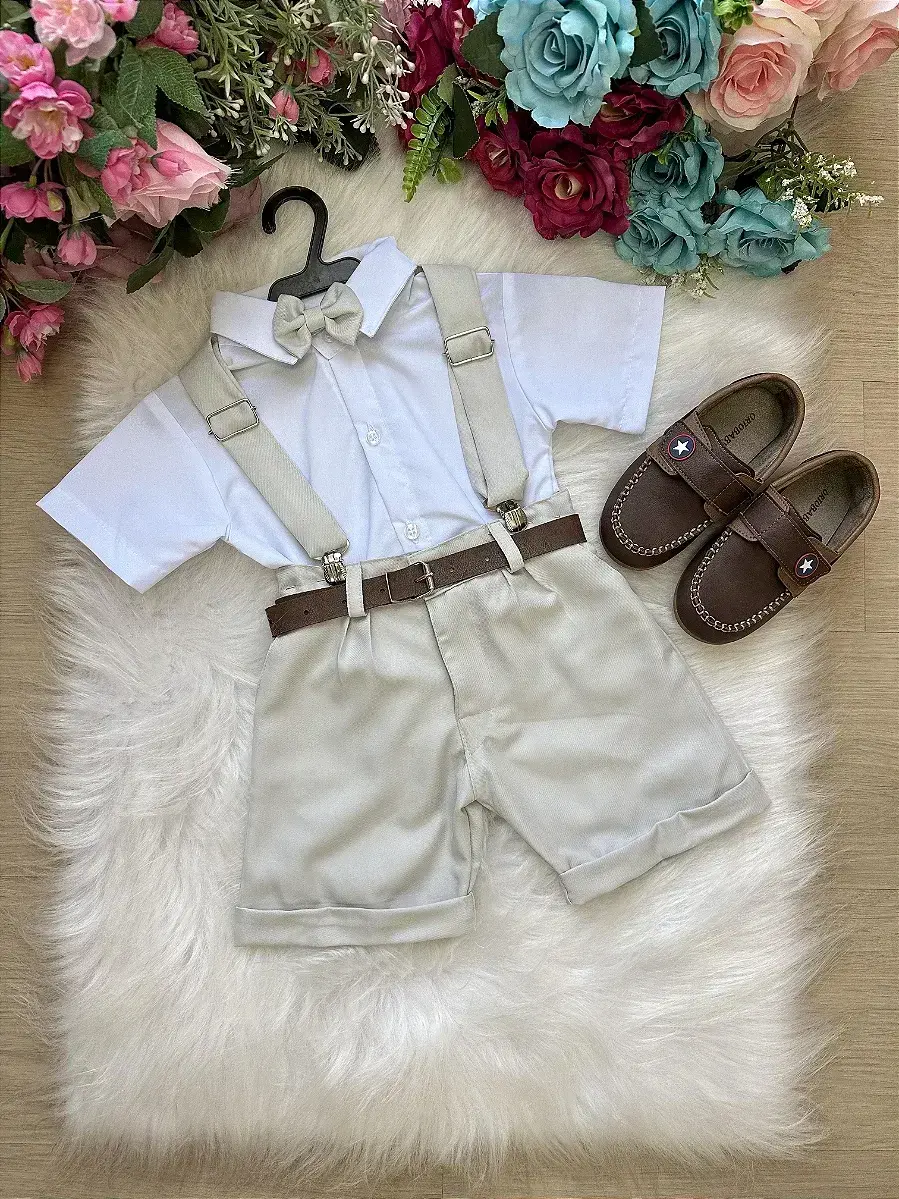 Conjunto social shorts ravi cinza claro