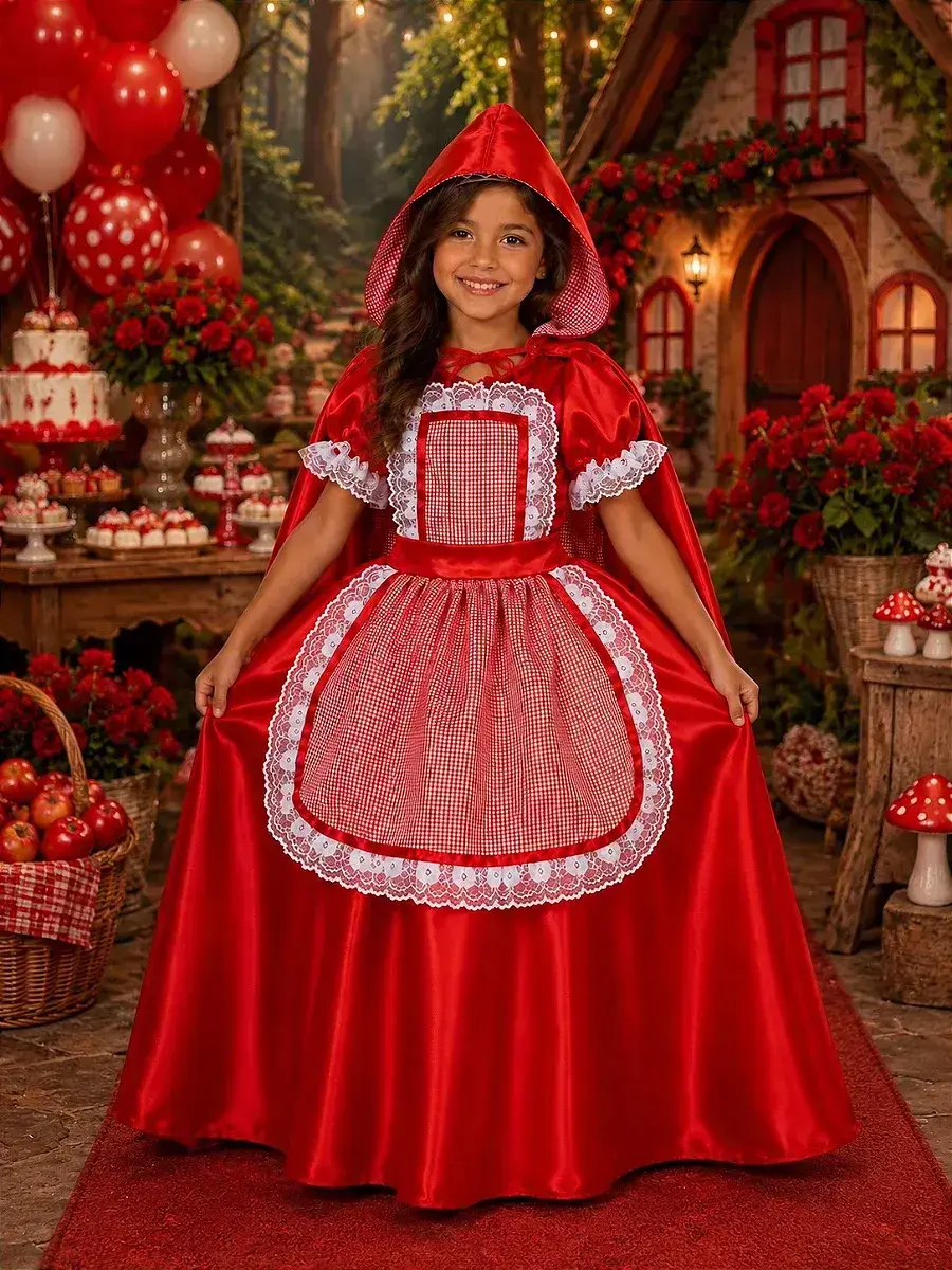 Fantasia longa chapeuzinho vermelho
