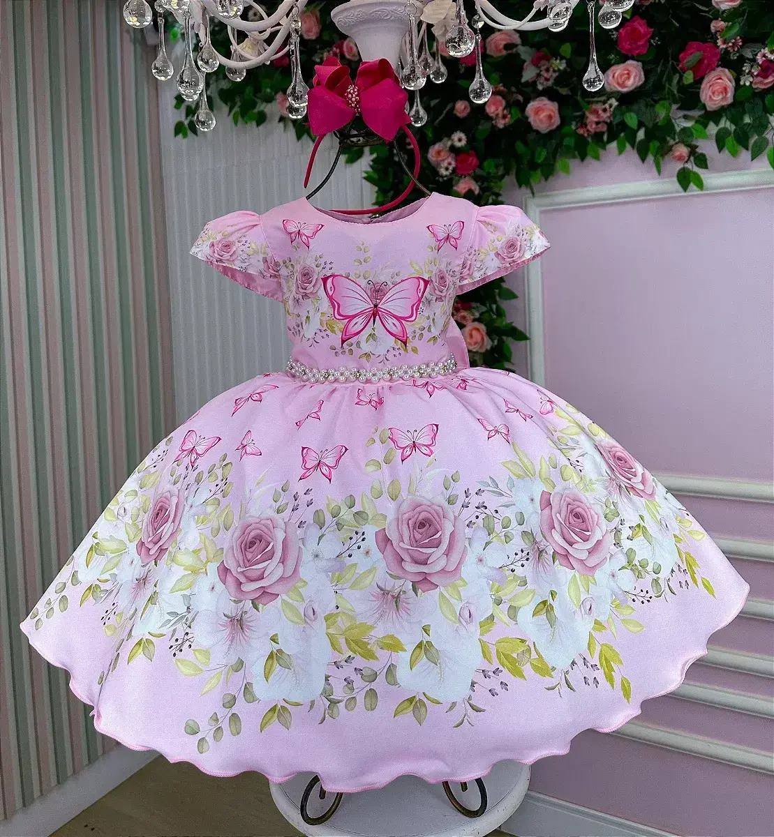 Vestido jardim encantado borboleta rosa