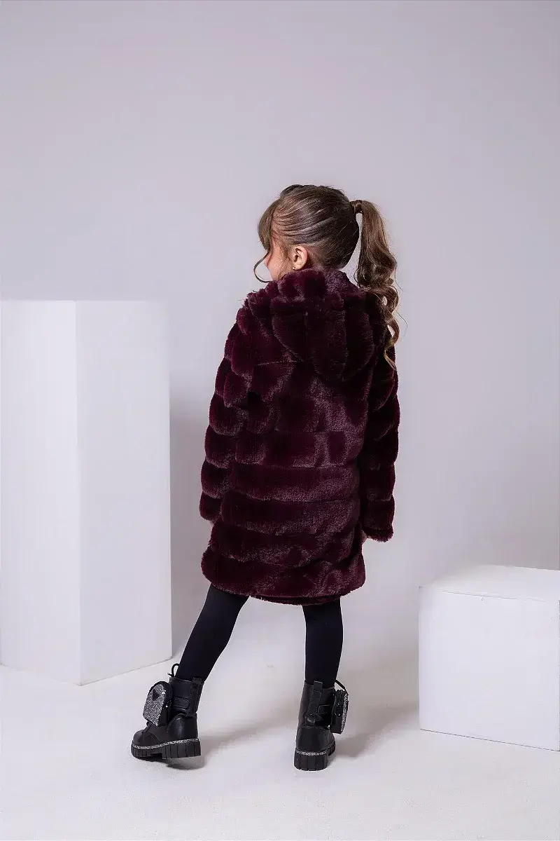 Casaco peluciado marsala com capuz, foto 6