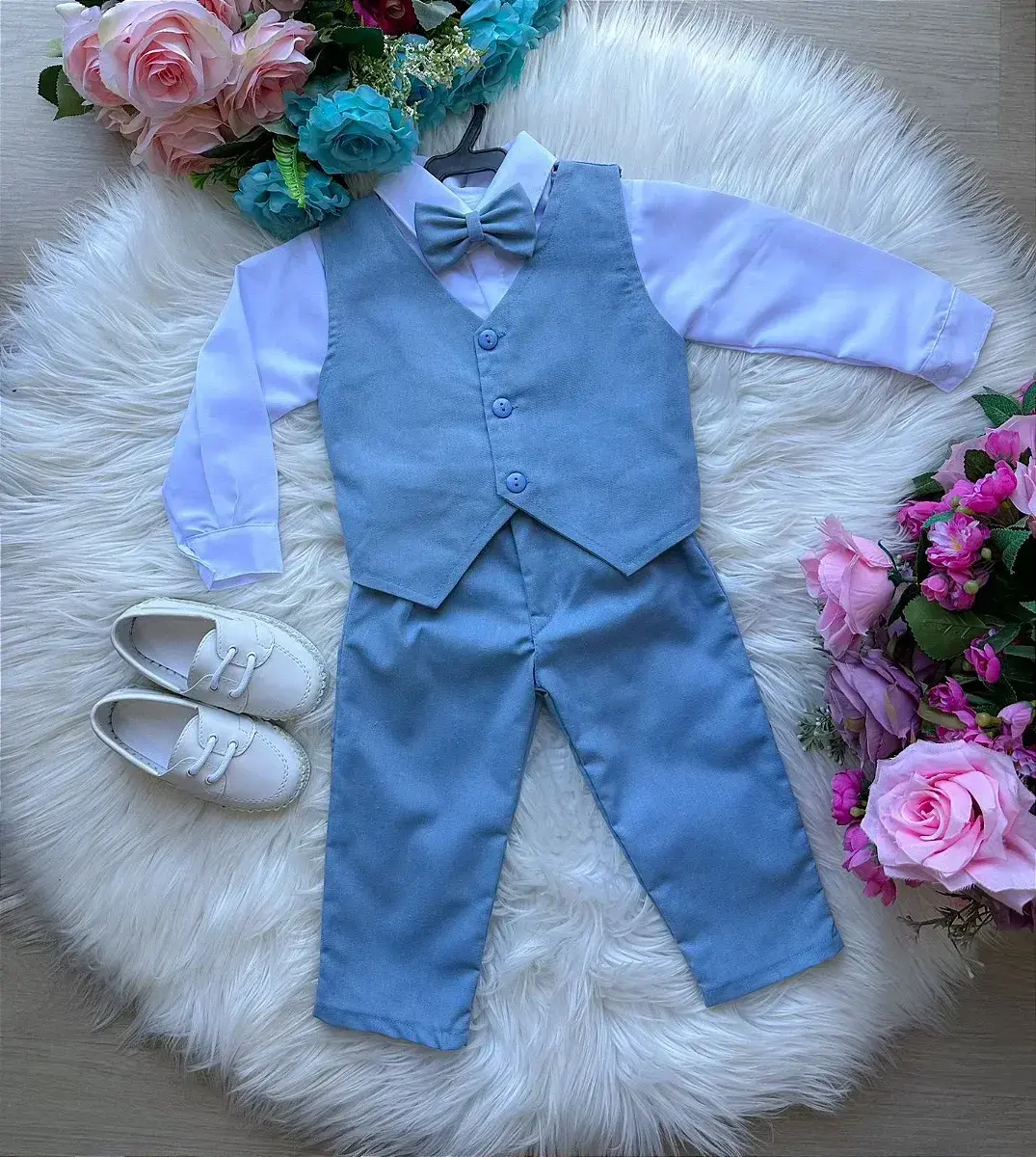 Conjunto social leonardo colete azul claro