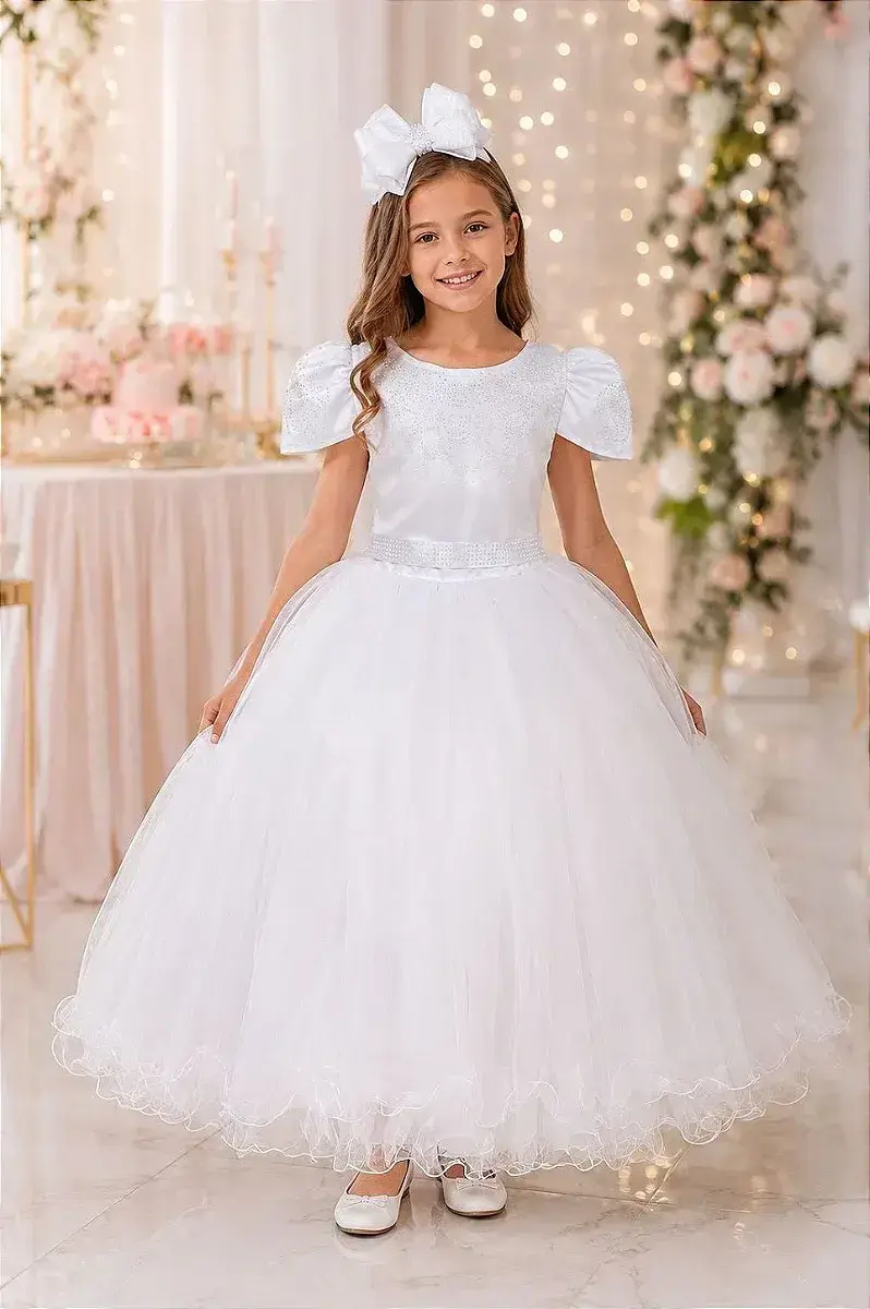 Vestido longo branco babadinho
