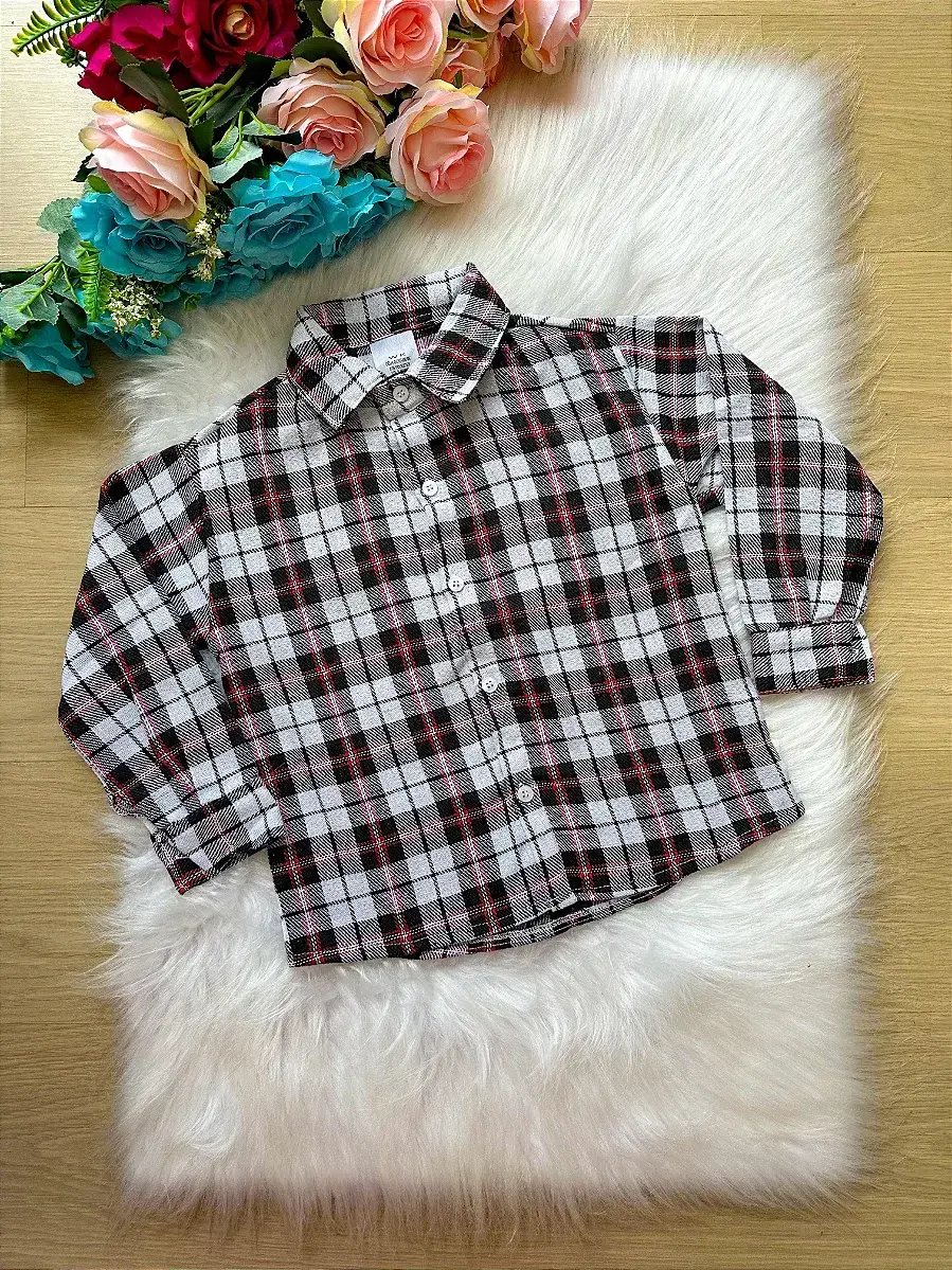Camisa xadrez branca flanela flanelada junina