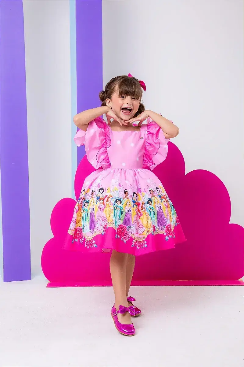 Vestido festa princesas disney rosa