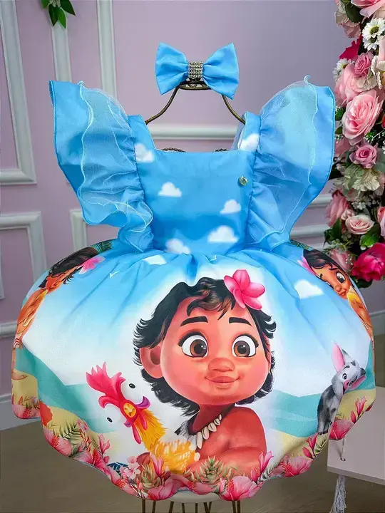 Vestido festa Moana baby azul