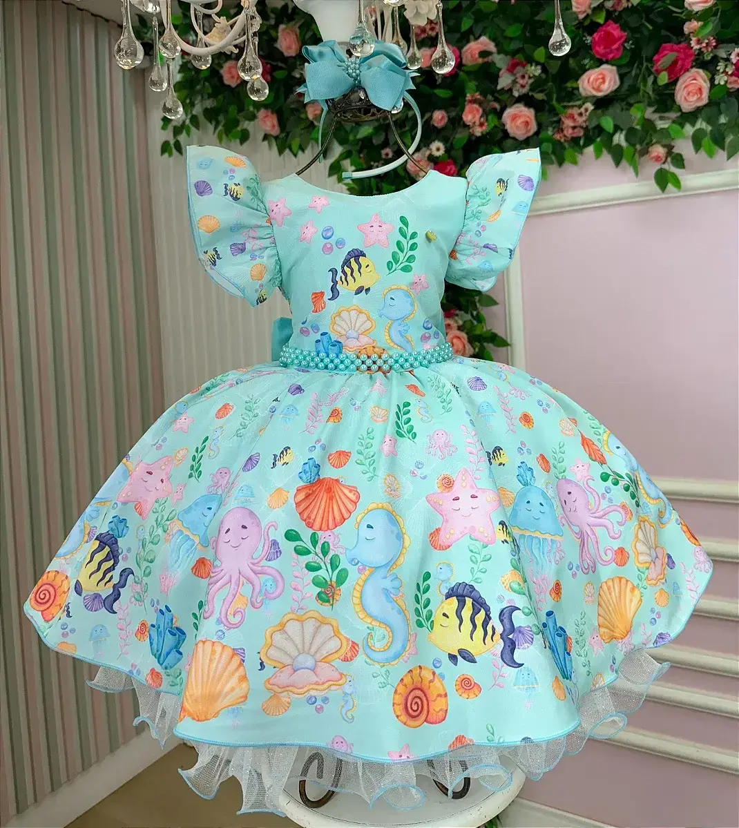 Vestido festa fundo do mar sereia Ariel tiffany