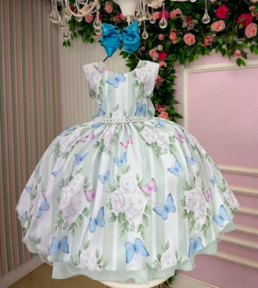 Vestido jardim florido melinda verde claro