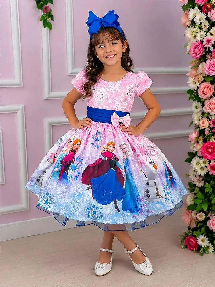 Vestido festa princesa gelo rosa