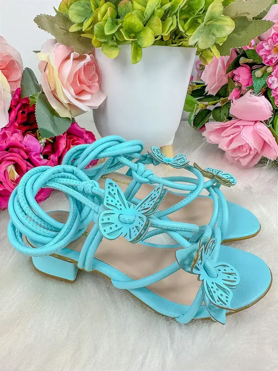 Sandalia borboletas azul de amarrar